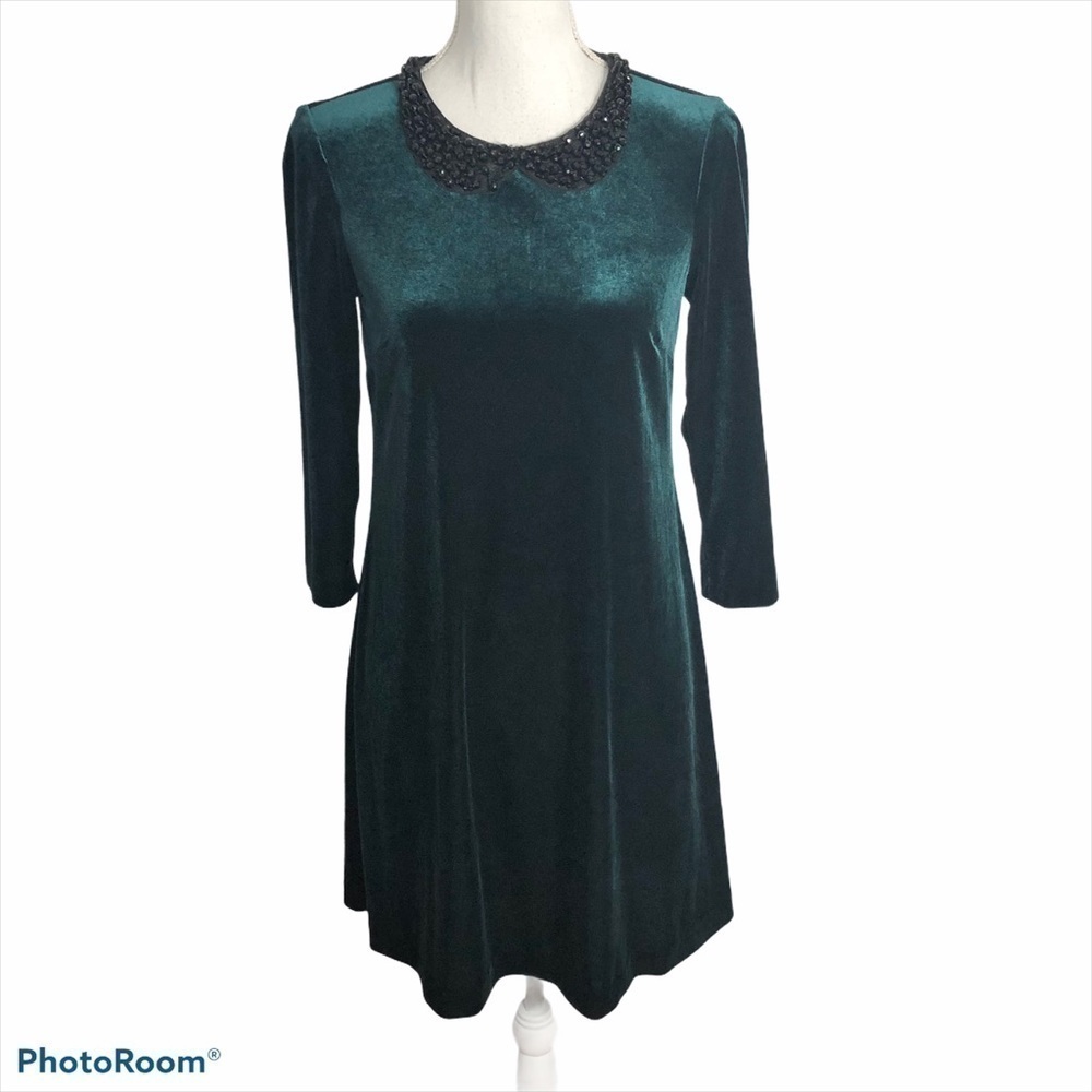 Betsey Johnson Crushed Velvet Beaded Dress Women Sz 2 Green